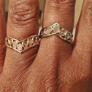 Platinum Plated Sterling Silver Polki Diamond Wishbone Ring